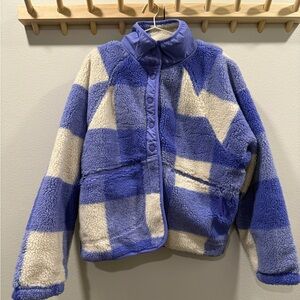 Free People Hit The Slopes Periwinkle Blue Iris Snap Fleece Jacket - Medium